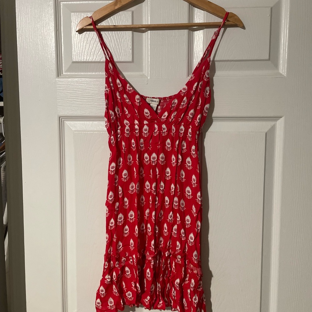 Forever 21 Red Printed Spaghetti Strap Mini Dress